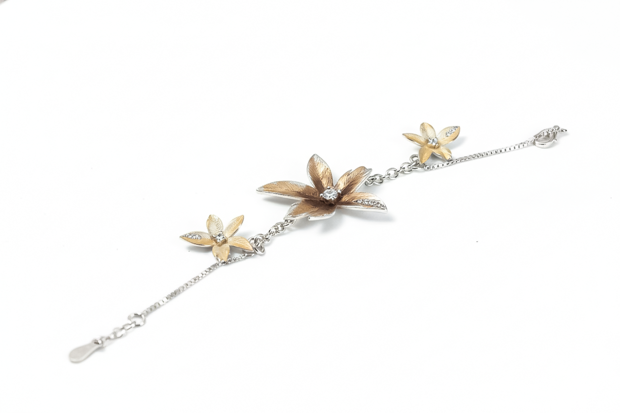 Floral Dual-Tone CZ Chain Bracelet | 925 Sterling Silver