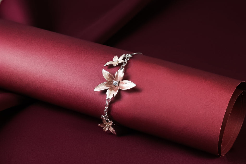 Floral Dual-Tone CZ Chain Bracelet | 925 Sterling Silver