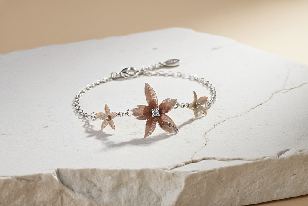 Floral Dual-Tone CZ Chain Bracelet | 925 Sterling Silver