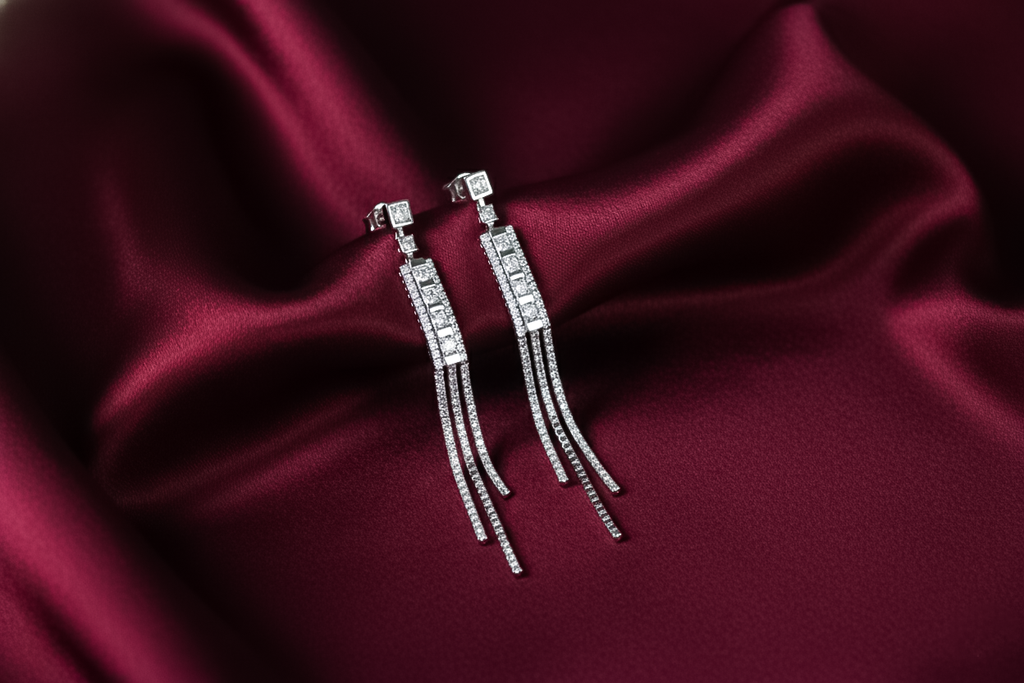 Silver CZ Long Tassel Drop Earrings | Sterling Silver