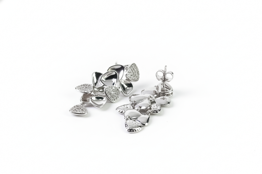 Raindrop Diamond Cluster Drop Earrings | 925 Sterling Silver