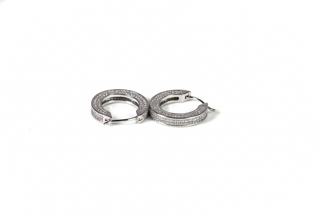 Rhodium CZ Medium Hoop Earrings | 925 Sterling Silver