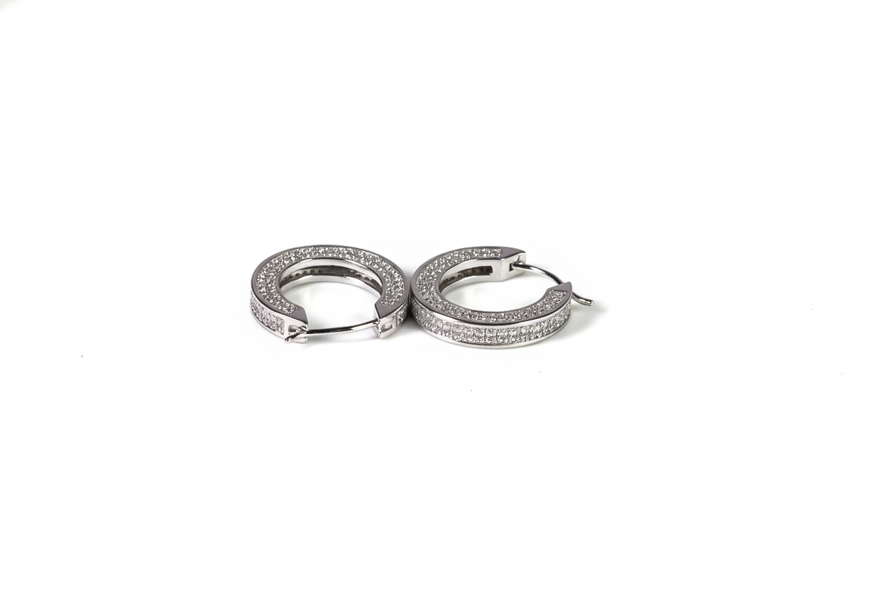 Rhodium CZ Medium Hoop Earrings | 925 Sterling Silver