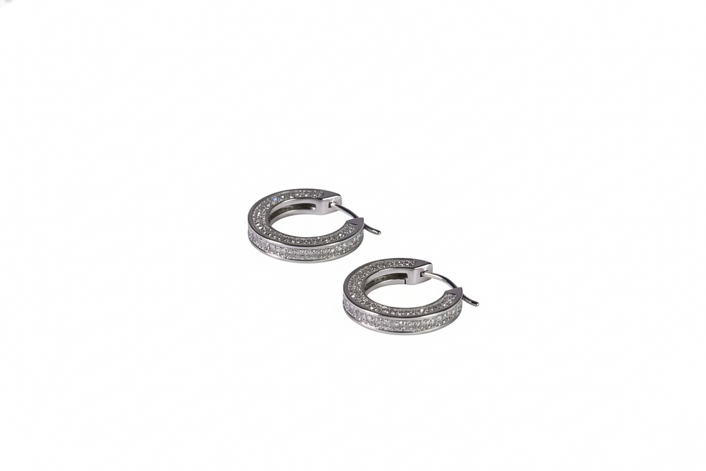 Rhodium CZ Medium Hoop Earrings | 925 Sterling Silver