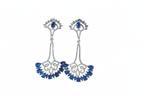 Blue CZ Chandbali Earrings | Rhodium Plated American Diamond