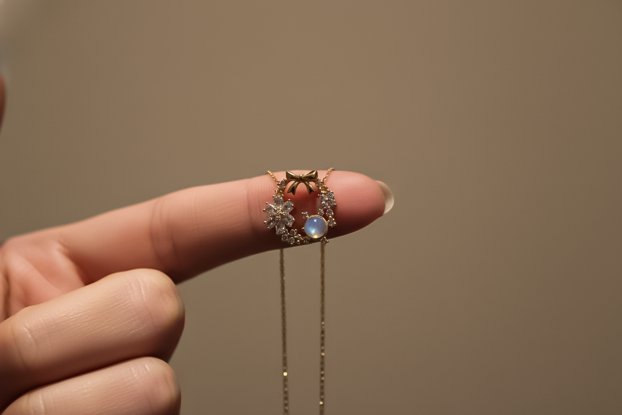 Floral Wreath Gold Finish Silver Pendant Necklace | 925 Sterling Silver