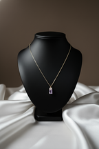 Minimal Gold Finish Silver Pendant Necklace with Purple Stone | 925 Silver