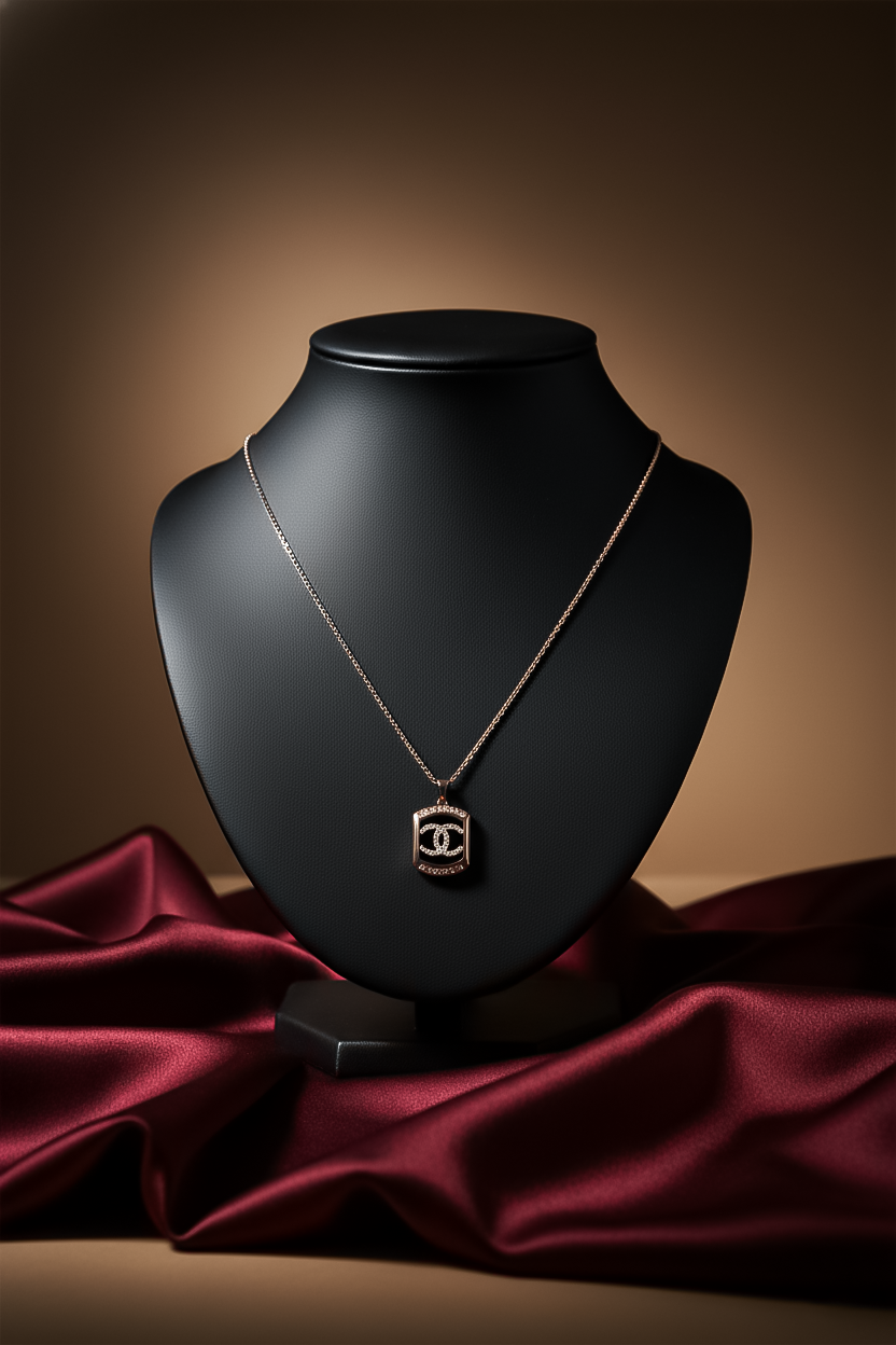 Rose Gold Rectangle Logo Pendant Necklace | 925 Sterling Silver