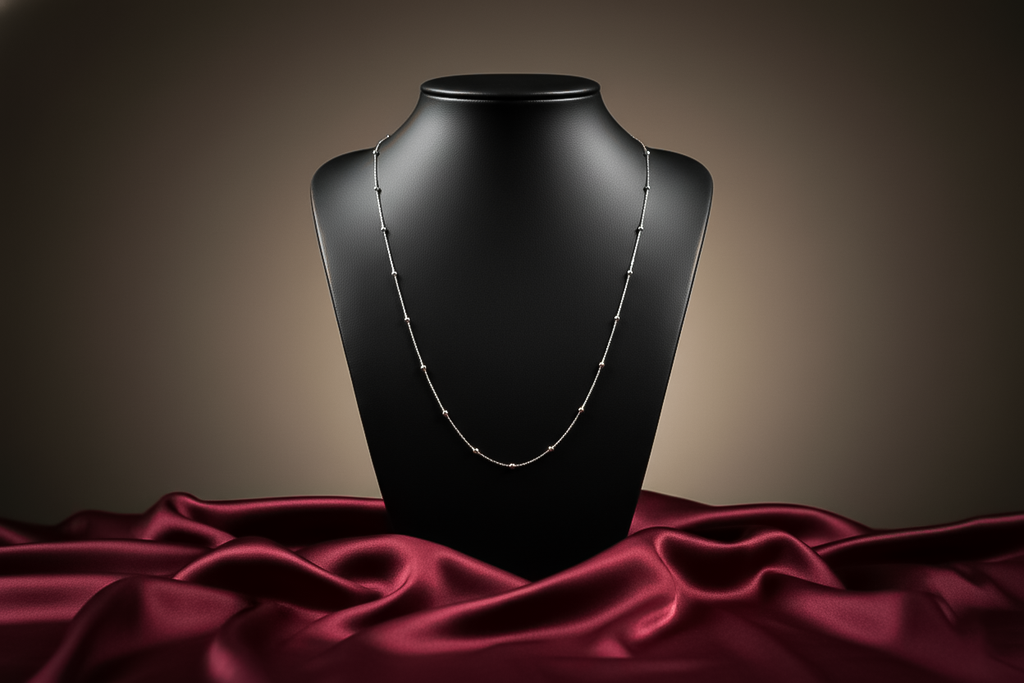 Minimal Beaded Silver Chain Necklace | 925 Sterling Silver