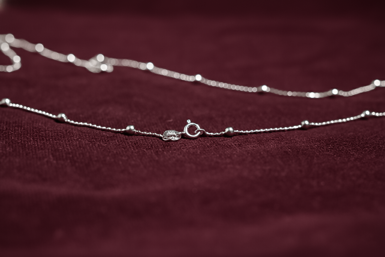 Minimal Beaded Silver Chain Necklace | 925 Sterling Silver
