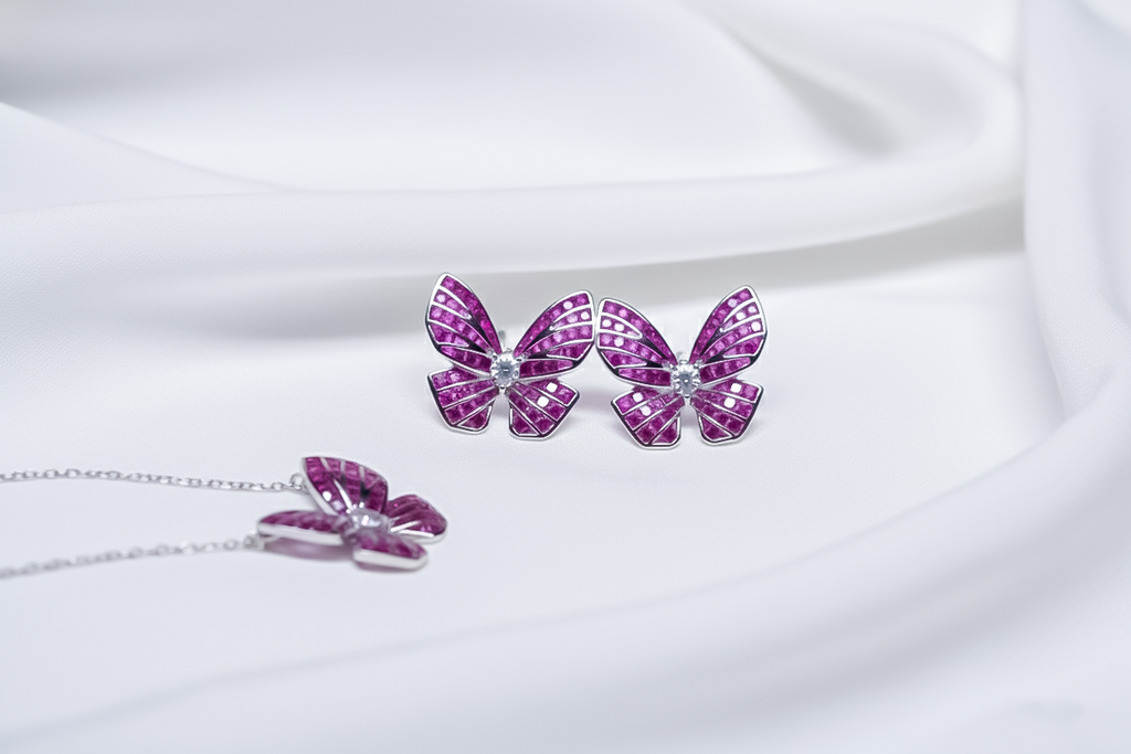 Amethyst Flutter Silver Necklace | 925 Sterling Silver Butterfly Pendant