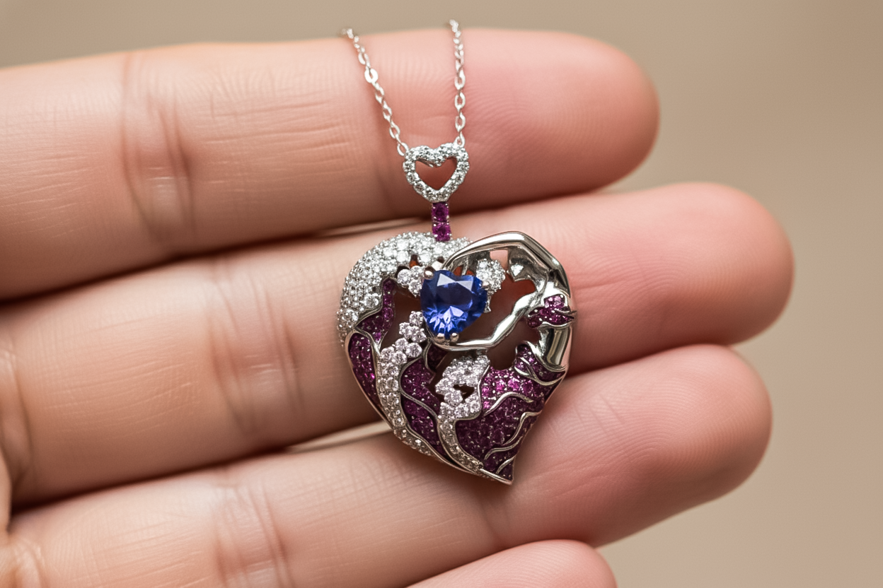 Celestial Heart Silver Necklace Set | 925 Sterling Silver Blue Stone