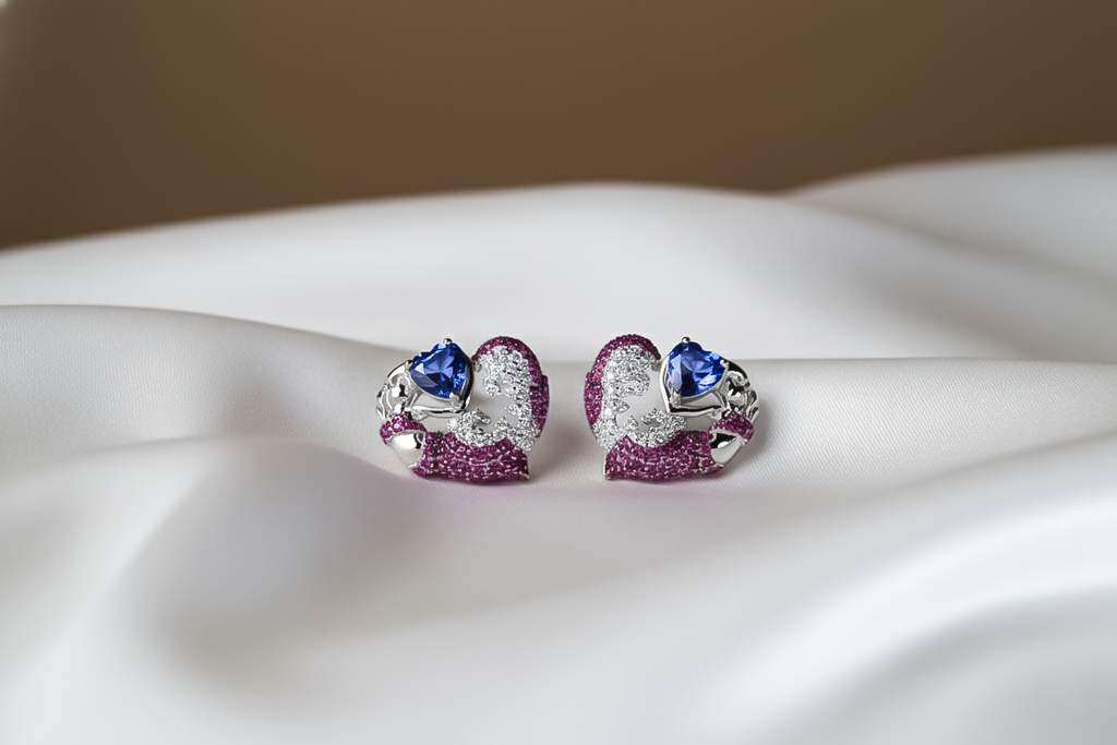 Celestial Heart Silver Necklace Set | 925 Sterling Silver Blue Stone