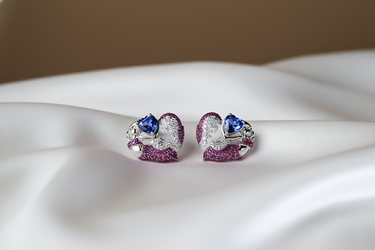 Celestial Heart Silver Necklace Set | 925 Sterling Silver Blue Stone