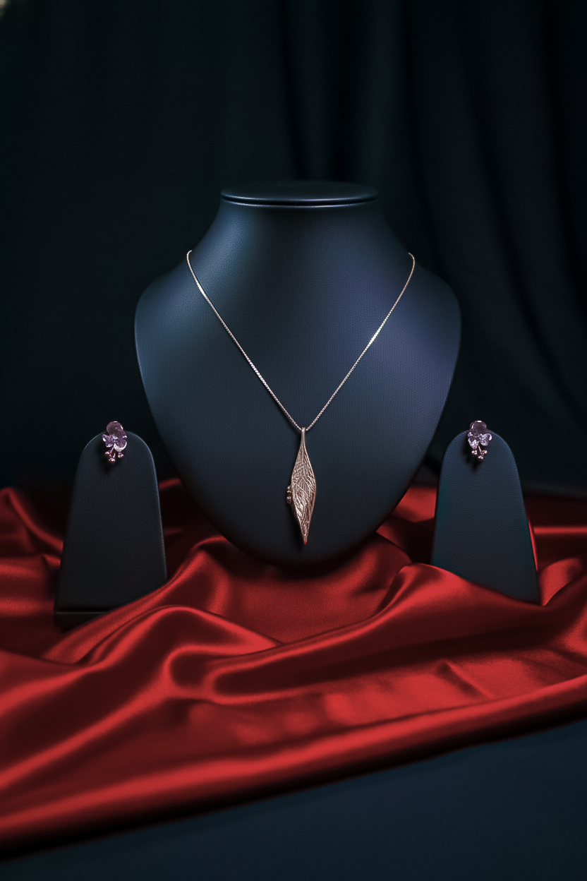 Rose Leaf Grace Necklace Set | Rose Gold Plated 925 Sterling Silver