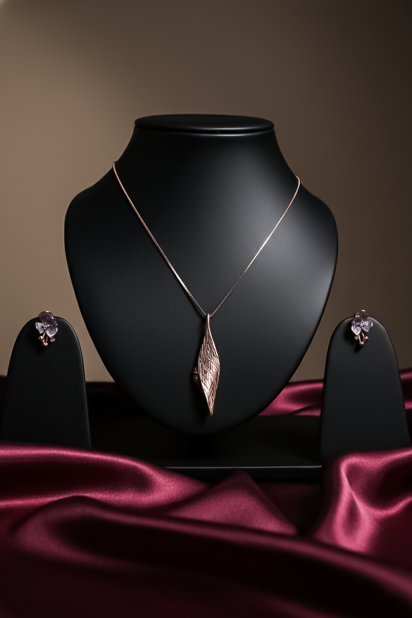 Rose Leaf Grace Necklace Set | Rose Gold Plated 925 Sterling Silver