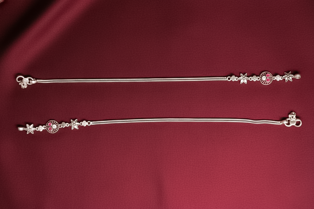 Blush Blossom Silver Payal (10 Inch) | 925 Sterling Silver Anklet