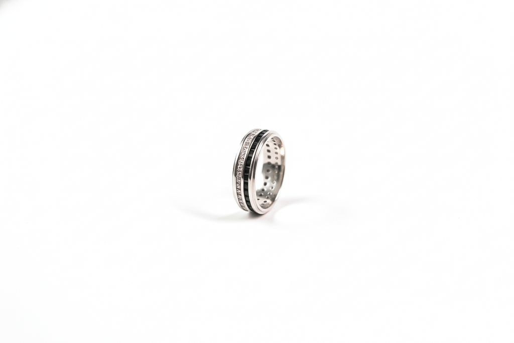 Black Edition Wedding Band for Men | White Gold Tone with Black PVD