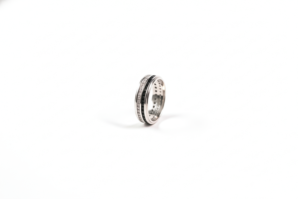 Black Edition Wedding Band for Men | White Gold Tone with Black PVD