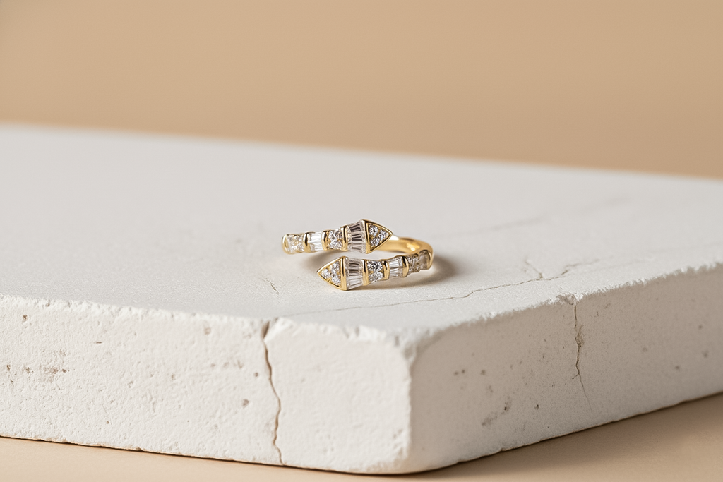 Yellow Gold Diamond Wrap Ring (Adjustable) | 925 Sterling Silver