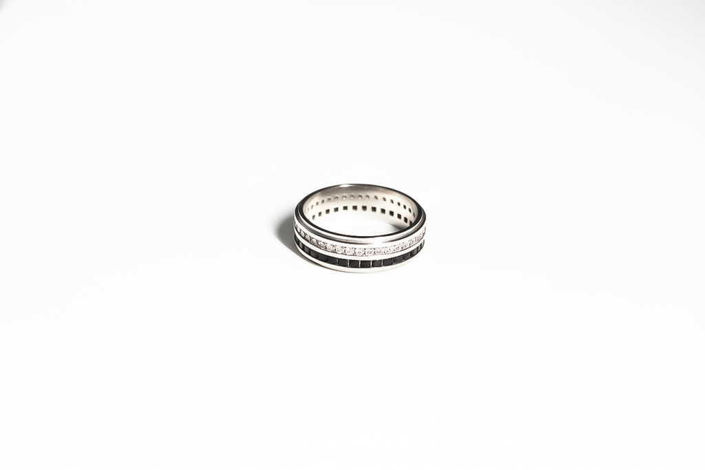 Black Edition Wedding Band for Men | White Gold Tone with Black PVD