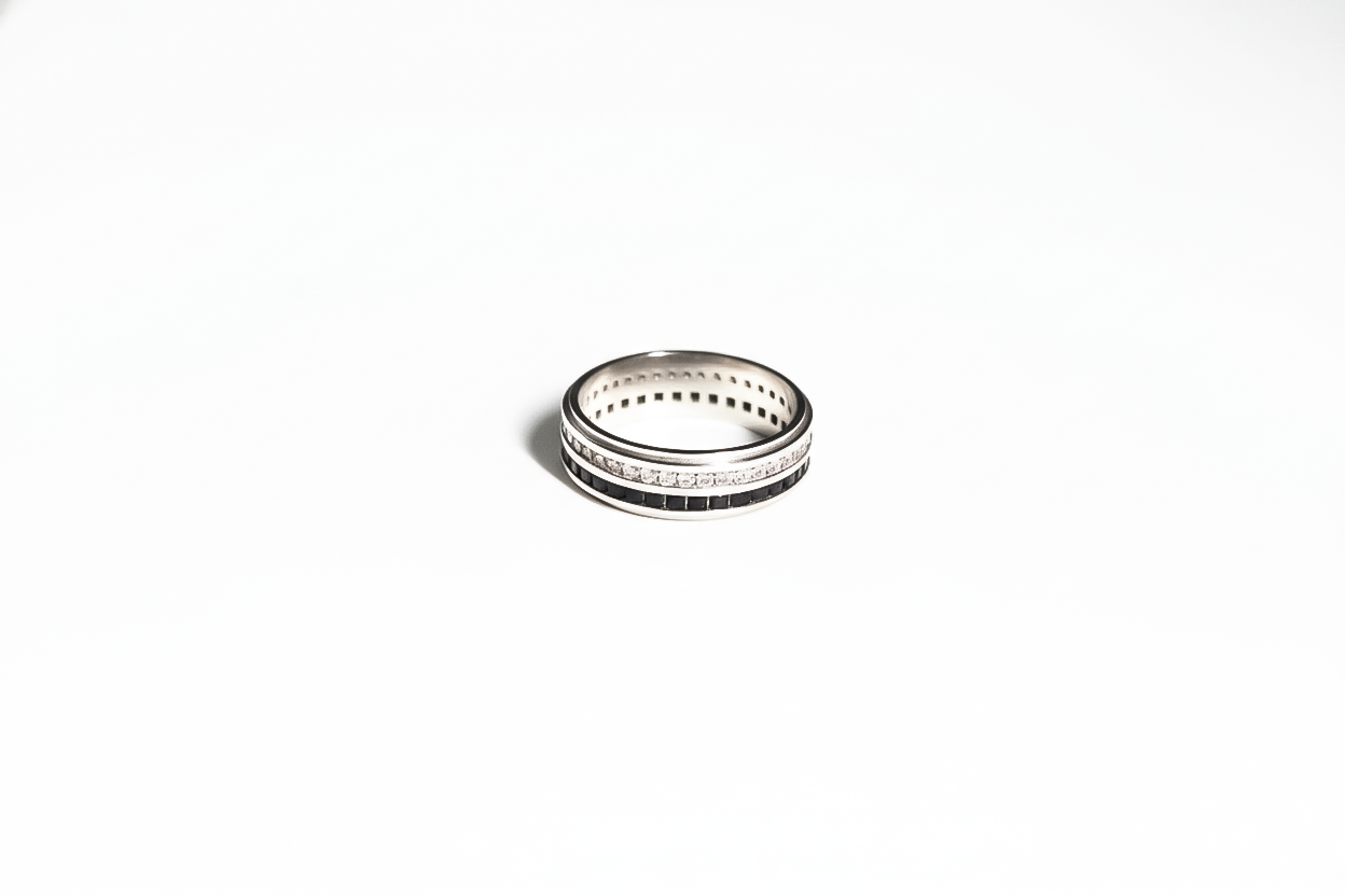 Black Edition Wedding Band for Men | White Gold Tone with Black PVD