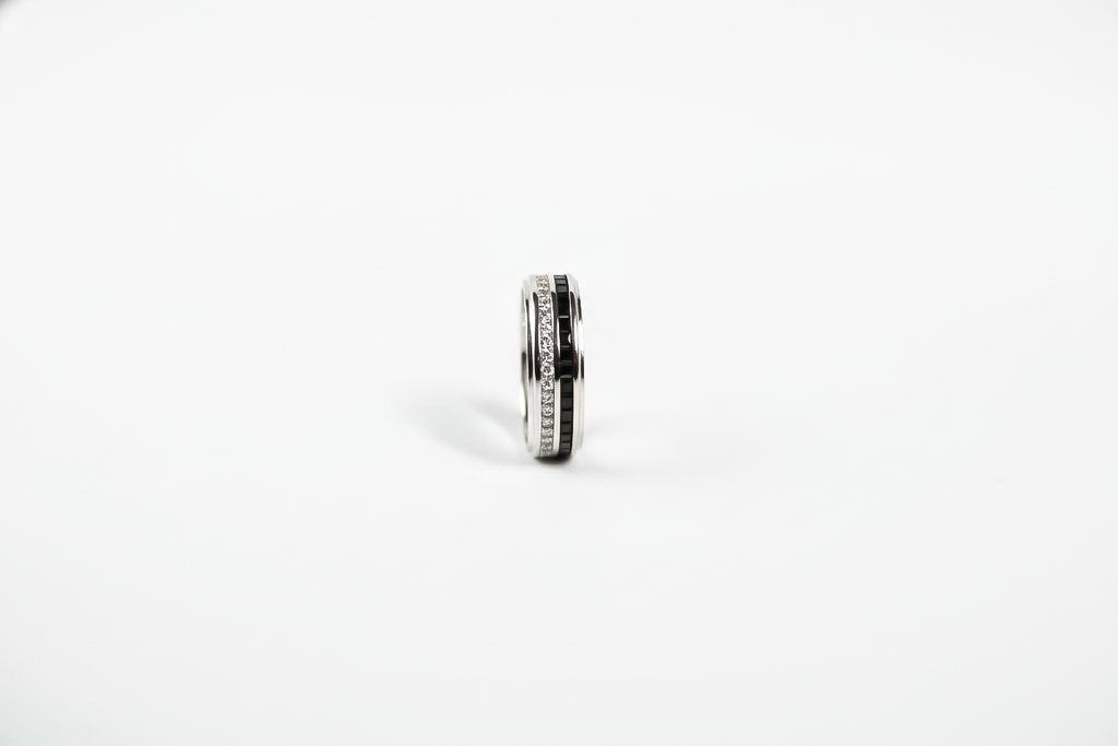 Black Edition Wedding Band for Men | White Gold Tone with Black PVD