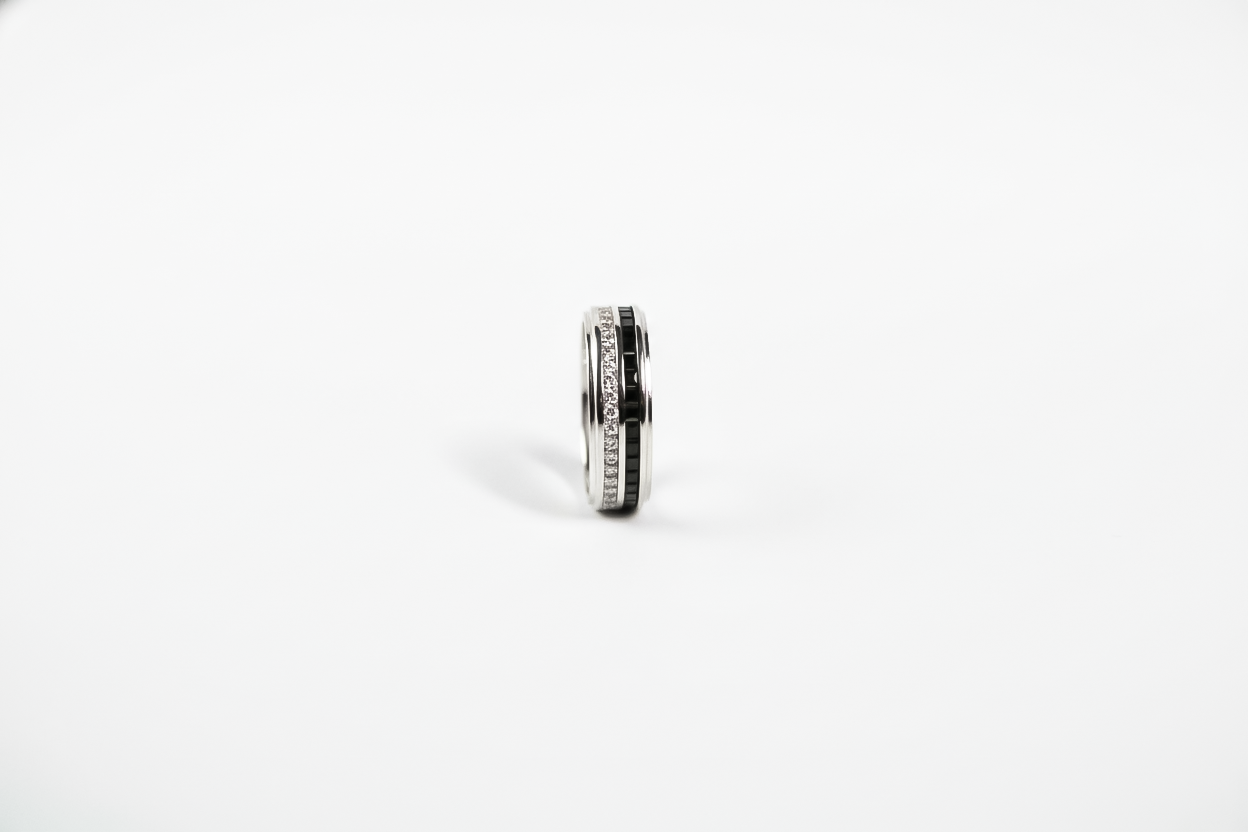 Black Edition Wedding Band for Men | White Gold Tone with Black PVD