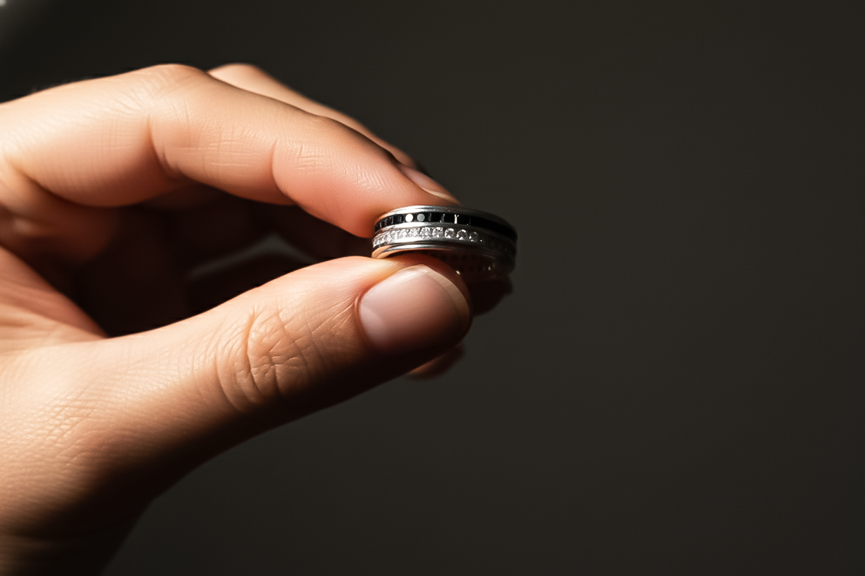 Black Edition Wedding Band for Men | White Gold Tone with Black PVD