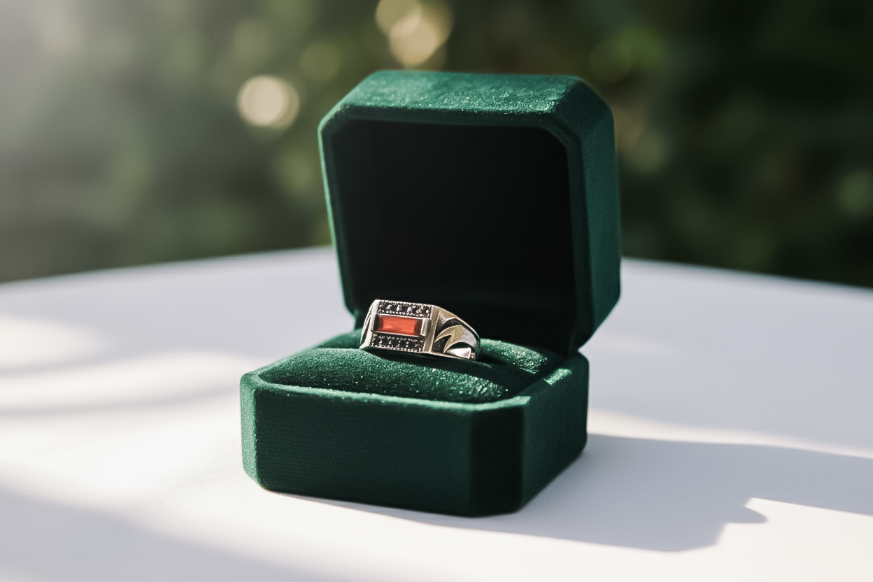 Emerald-Cut Mozambique Garnet Ring for Men | 925 Sterling Silver