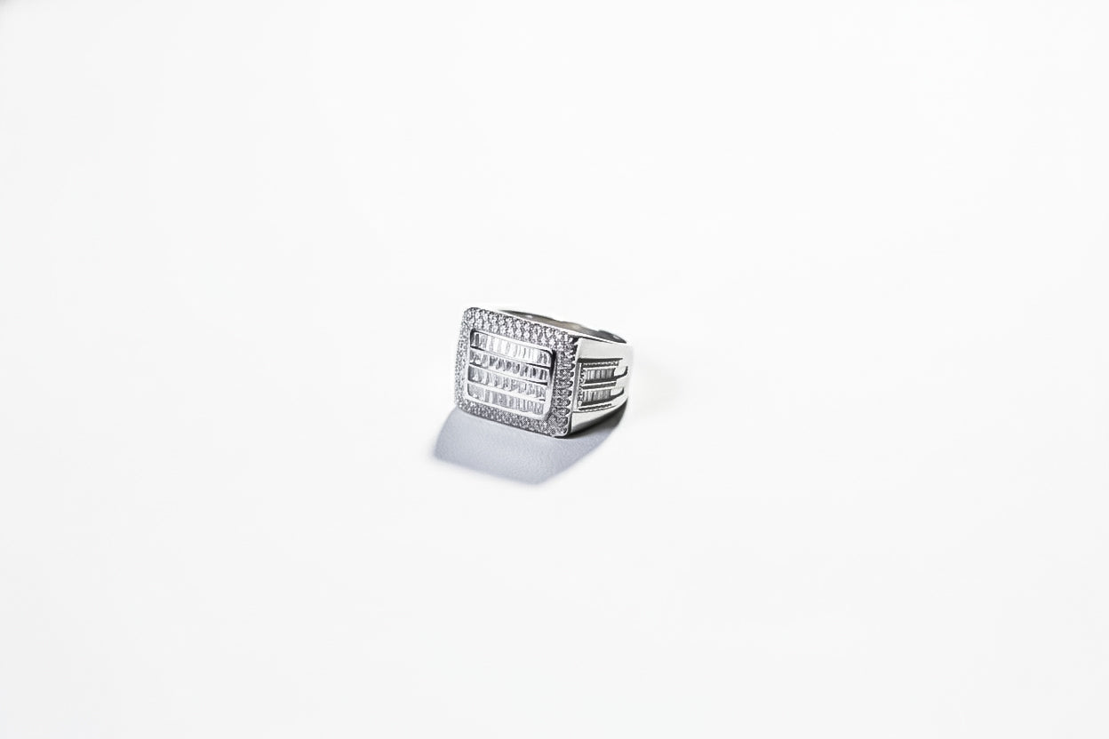 High Quality Zircon Platinum Maharaja Ring |Pavé Rectangle Silver Ring for Men | 925 Sterling Silver (Size 22)