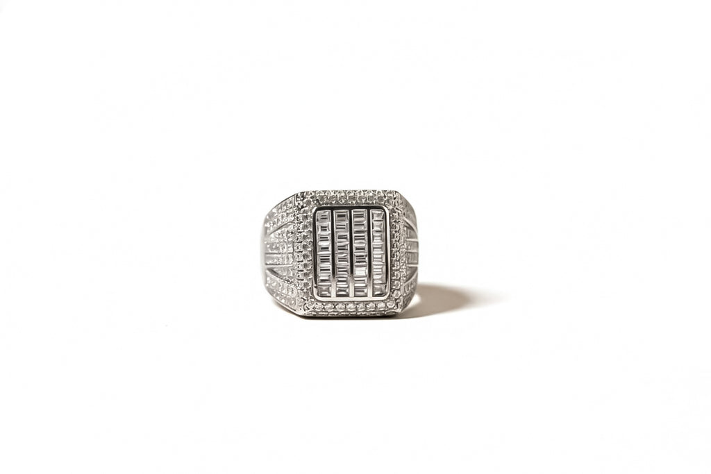 High Quality Zircon Platinum Maharaja Ring |Pavé Rectangle Silver Ring for Men | 925 Sterling Silver (Size 22)