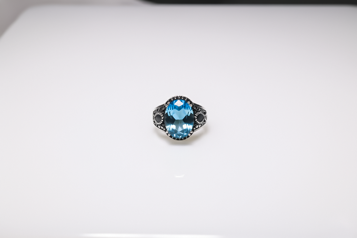 Aquamarine Blue Men’s Statement Ring | 925 Sterling Silver