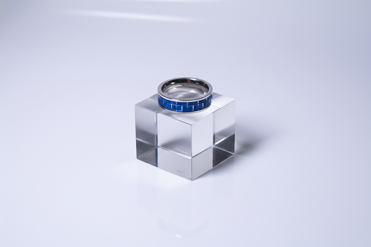 Blue Inlay Silver Band Ring for Men | 925 Sterling Silver (Size 16)