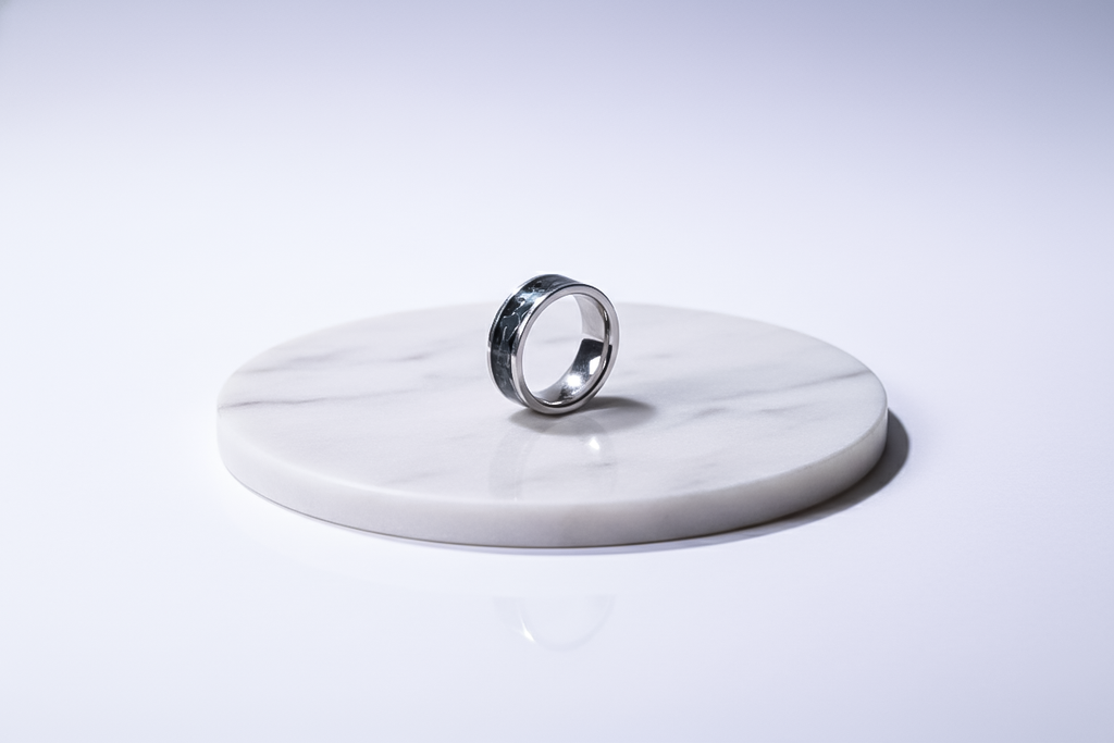 Titanium Carbon Fiber Band Ring for Men | 925 Sterling Silver