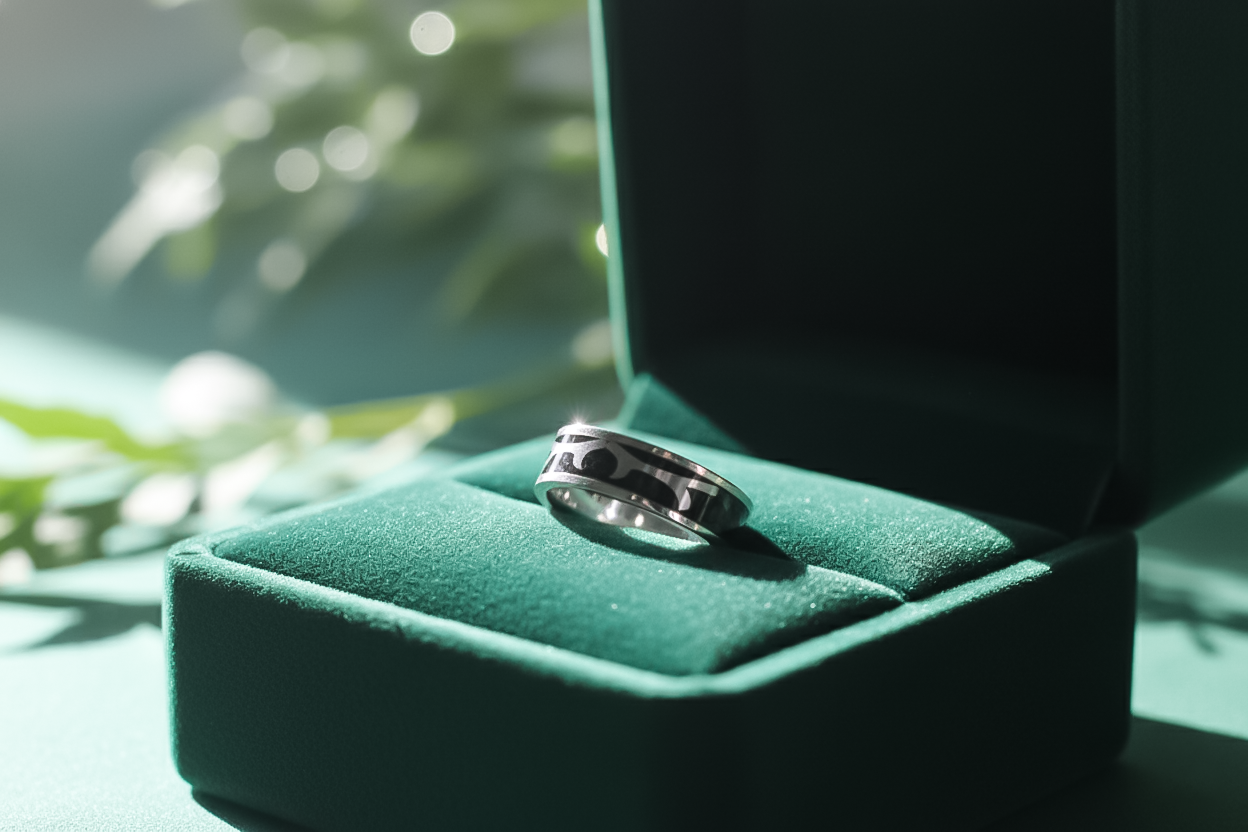 Titanium Carbon Fiber Band Ring for Men | 925 Sterling Silver