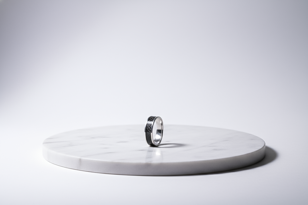 Titanium Carbon Fiber Band Ring for Men | 925 Sterling Silver