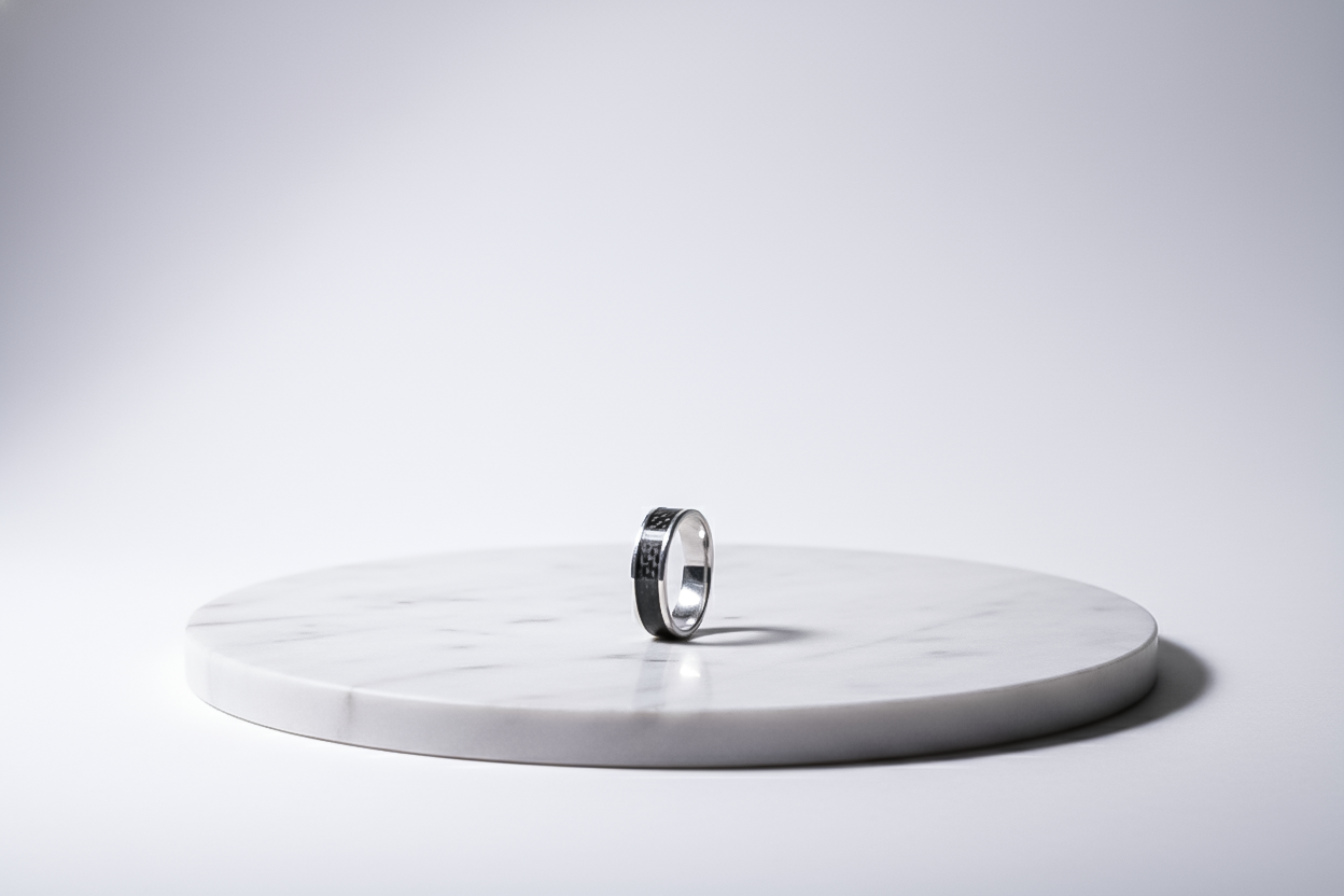 Titanium Carbon Fiber Band Ring for Men | 925 Sterling Silver