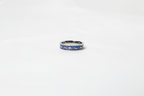 Blue/White Carban Fiber heart beat line Ring 925 sterling silver