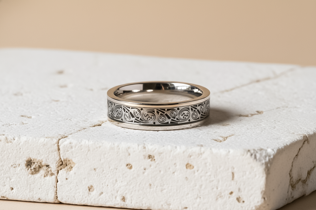 Engraved Silver Band Ring for Men | 925 Sterling Silver