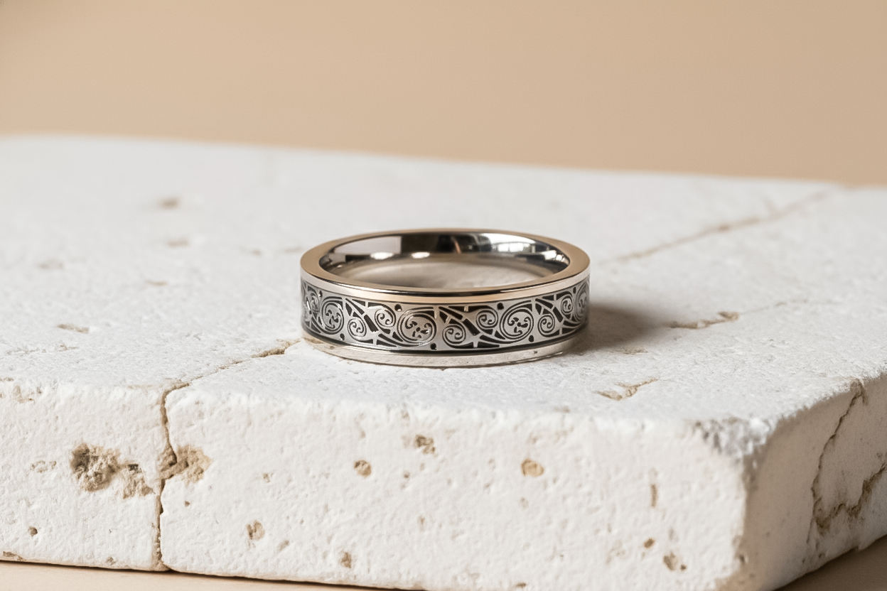 Engraved Silver Band Ring for Men | 925 Sterling Silver