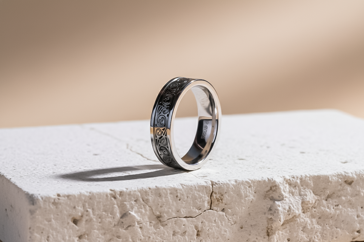 Engraved Silver Band Ring for Men | 925 Sterling Silver