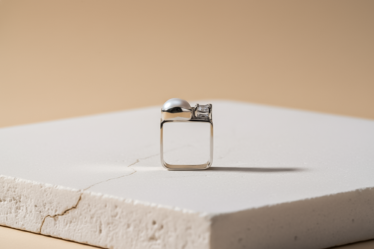 Square Pearl Silver Ring | 925 Sterling Silver