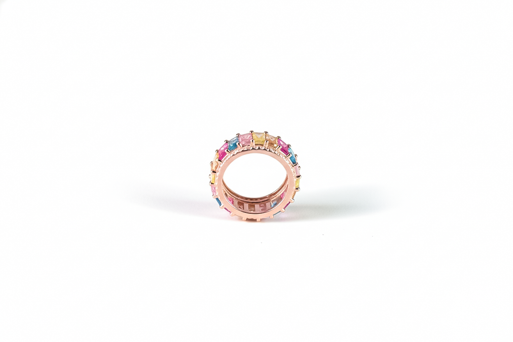 Rose Gold Rainbow Sapphire Eternity Ring | 925 Sterling Silver