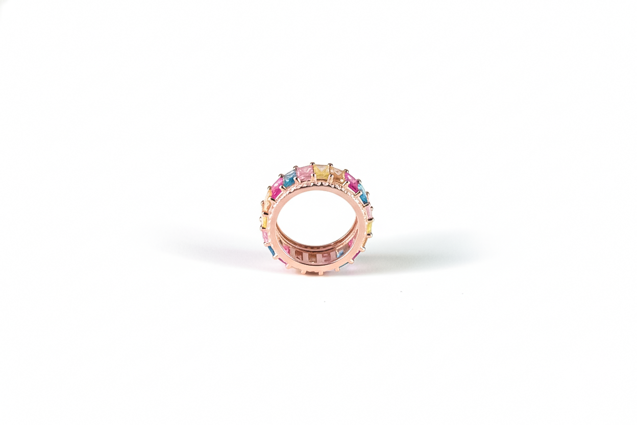 Rose Gold Rainbow Sapphire Eternity Ring | 925 Sterling Silver