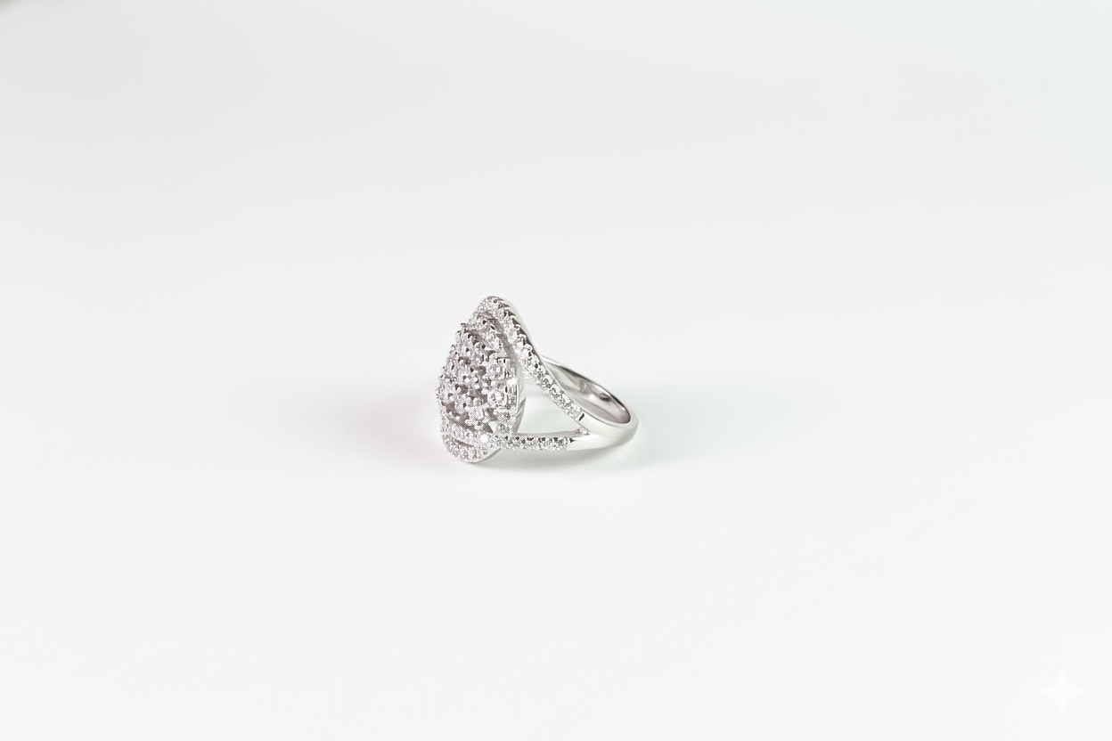 Silver Diamond & Crystal Ring | 925 Sterling Silver (Size 12)