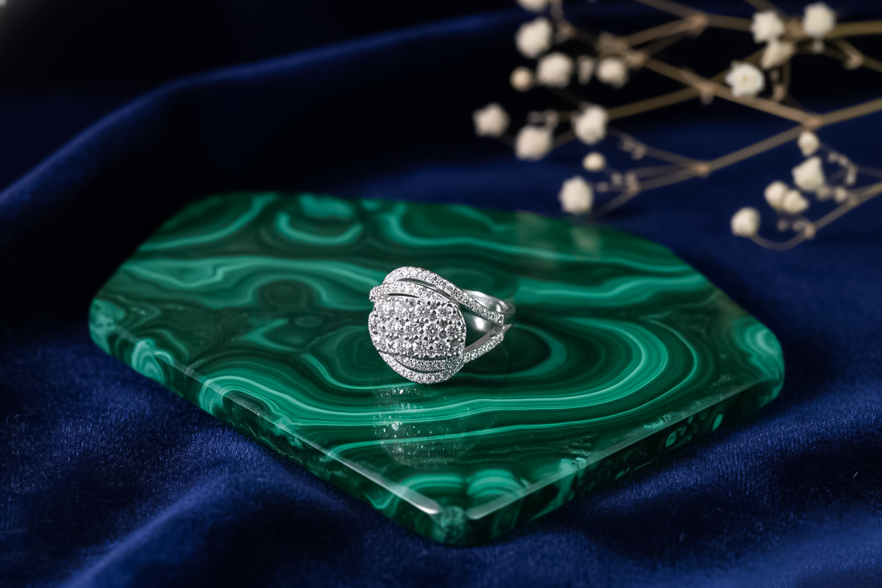 Silver Diamond & Crystal Ring | 925 Sterling Silver (Size 12)