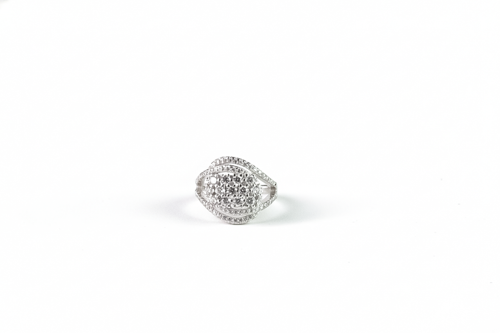 Silver Diamond & Crystal Ring | 925 Sterling Silver (Size 12)
