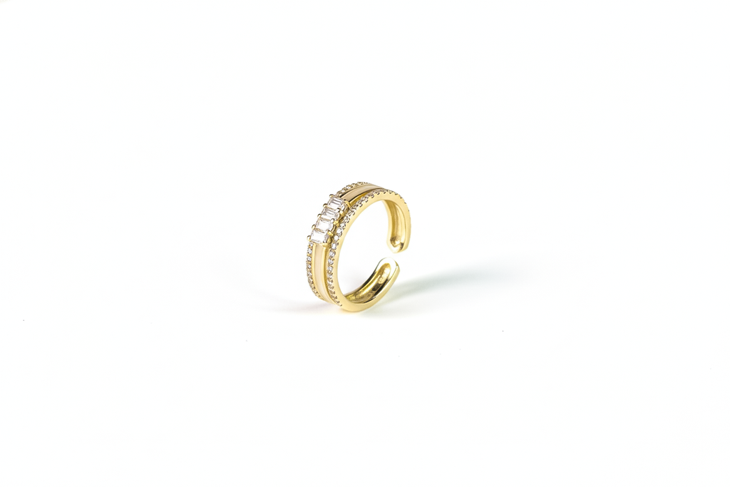 Gold Plated Double Band CZ Ring (Adjustable) | 925 Sterling Silver