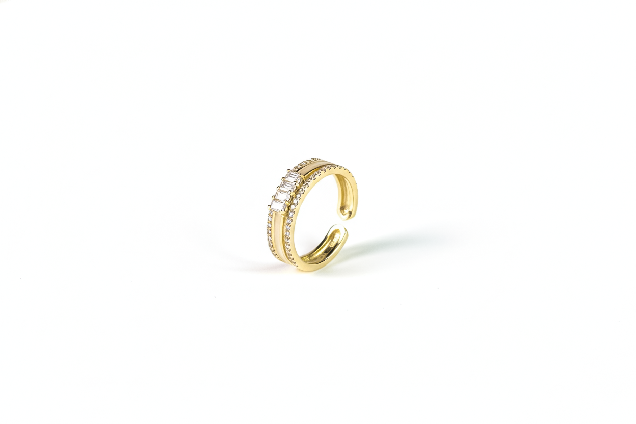 Gold Plated Double Band CZ Ring (Adjustable) | 925 Sterling Silver